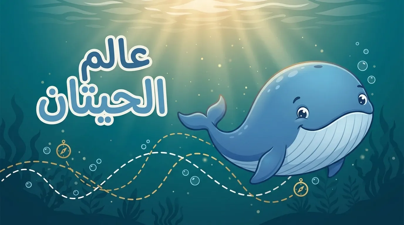 كرتون حوت أزرق يسبح في أعماق المحيط