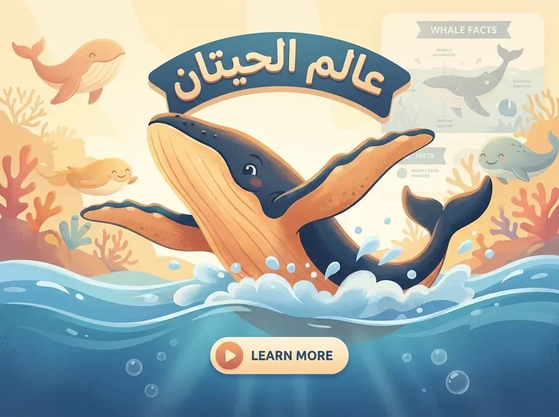 Cartoon Humpback Whale leaping happily above the waves