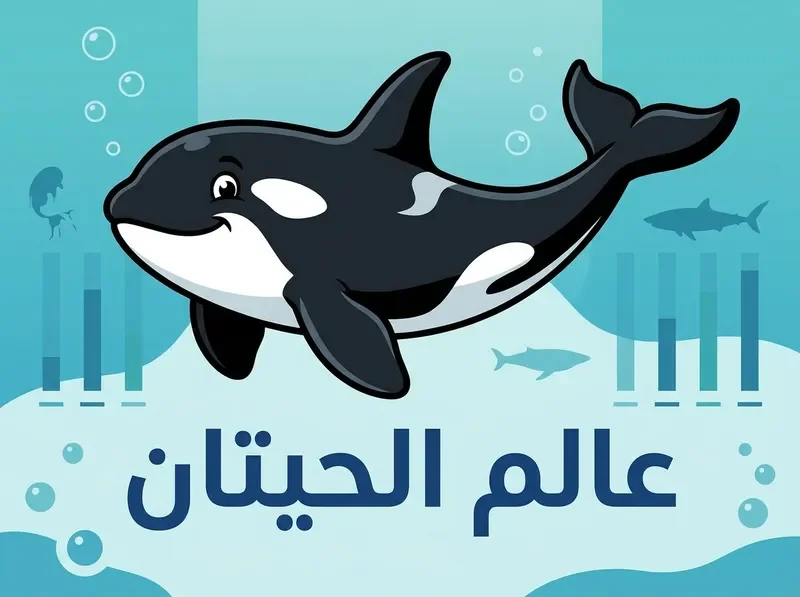 Bold cartoon illustration of an Orca whale with distinctive black and white patterns